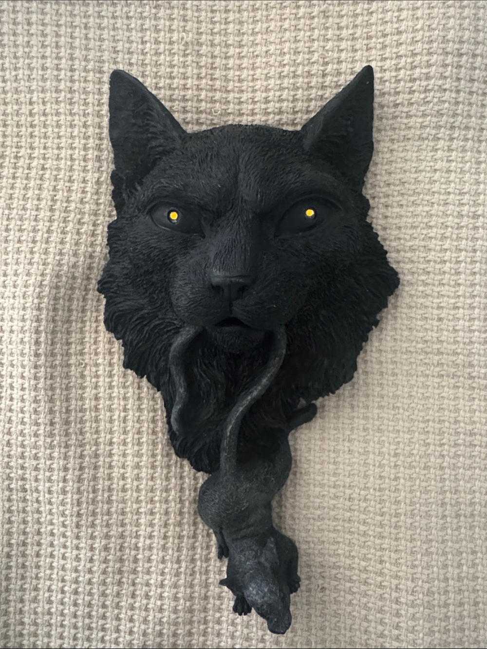 Spooky Black Cat with Mouse Wall Decor.  Eyes light up.